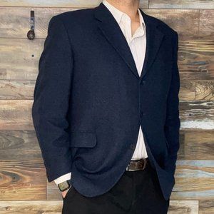 Atelier Torino Wool Cashmere Navy Blue Geometric Blazer Sport Jacket Size 46L
